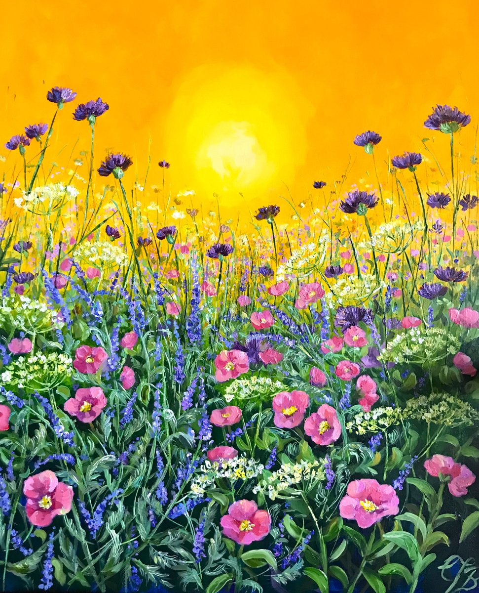 Impressionistic Botanical Acrylic Painting By Colette Baumback, 24 X 31, Evening Glow -, Original Artwork