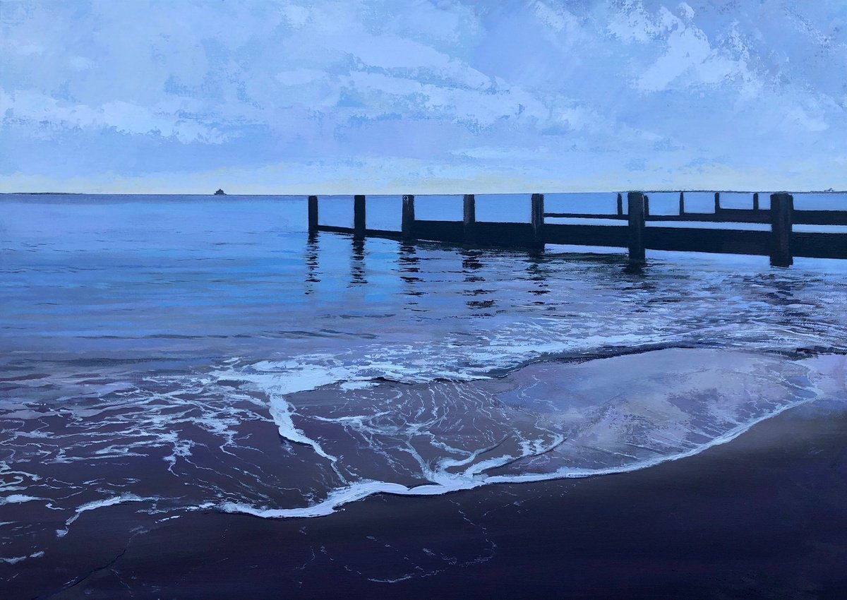 Impressionistic Landscape Oil Painting By Simon Jones, 33 X 23", Breakers Beach 2, Original Artwork