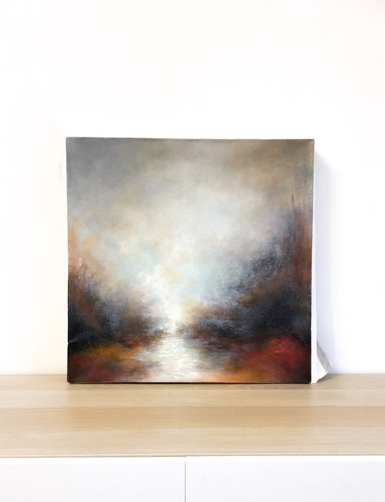 "Silently" 50X50 cm - gold particles original acrylic painting landscape gift modern urban art office art decor home decor gift idea