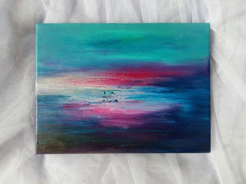 Slow sunset...and sky has met the water, original artwork, 18x24 cm, FREE SHIPPING by Larissa Uvarova