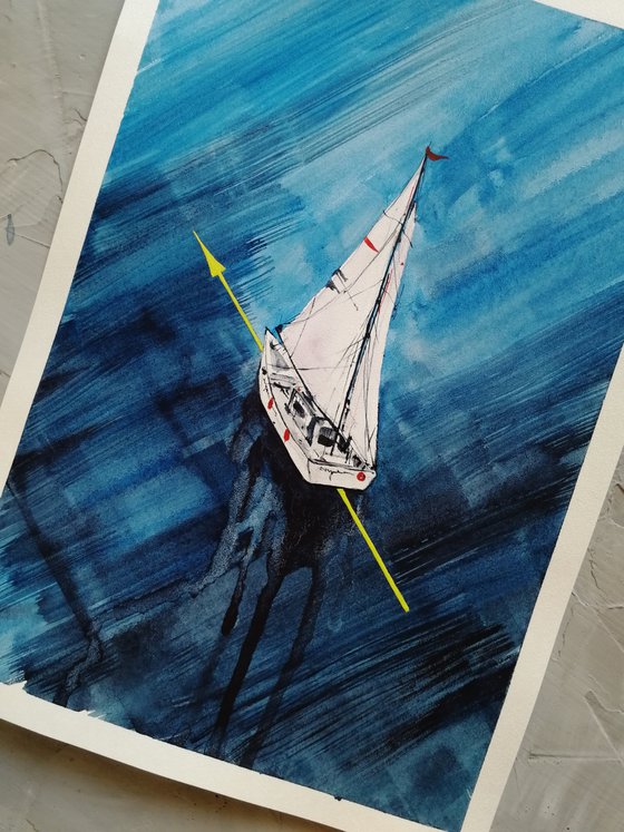 Sailboat painting. Seascape