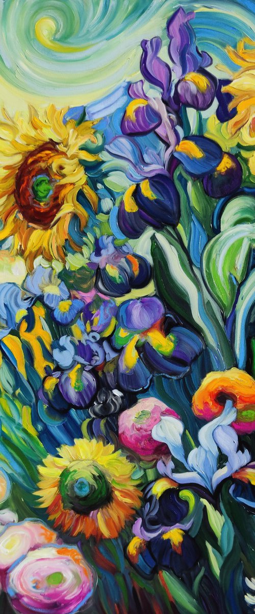 Sunflowers and Irises by Angie Wright