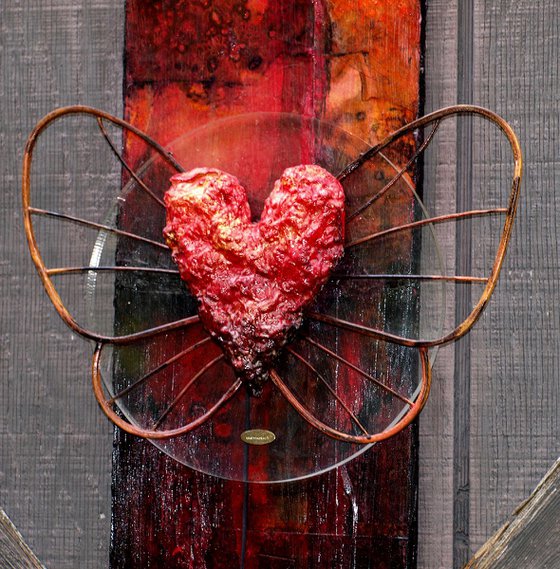 Elysium - Heart With Wings, Mixed Media Art by Kathy Morton Stanion