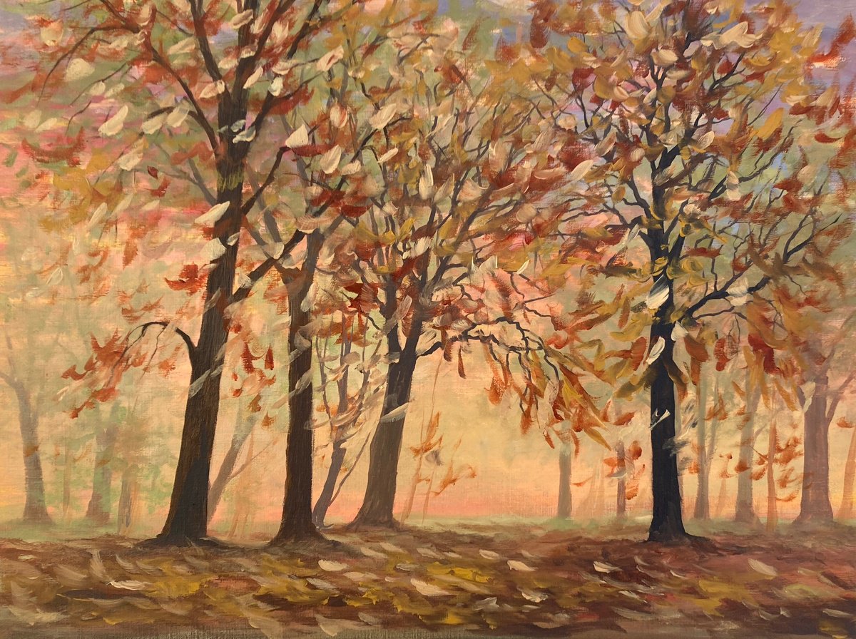 Impressionistic Landscape Oil Painting By Silvie Wright, 15 X 11", Breezy Woods, Original Artwork