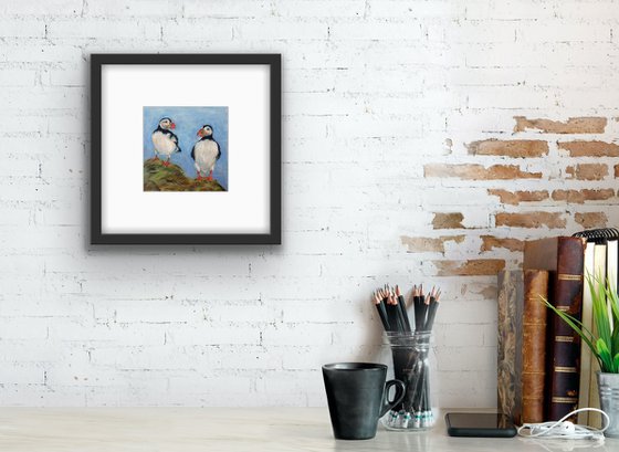 Bird portrait of couple puffins - Gift idea for bird lover