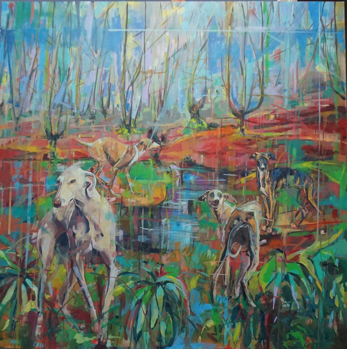 Impressionistic Animal Oil Painting By Amaya Fernandez Fariza, 47 X 47, The Guardians Of The Forest, Original Artwork