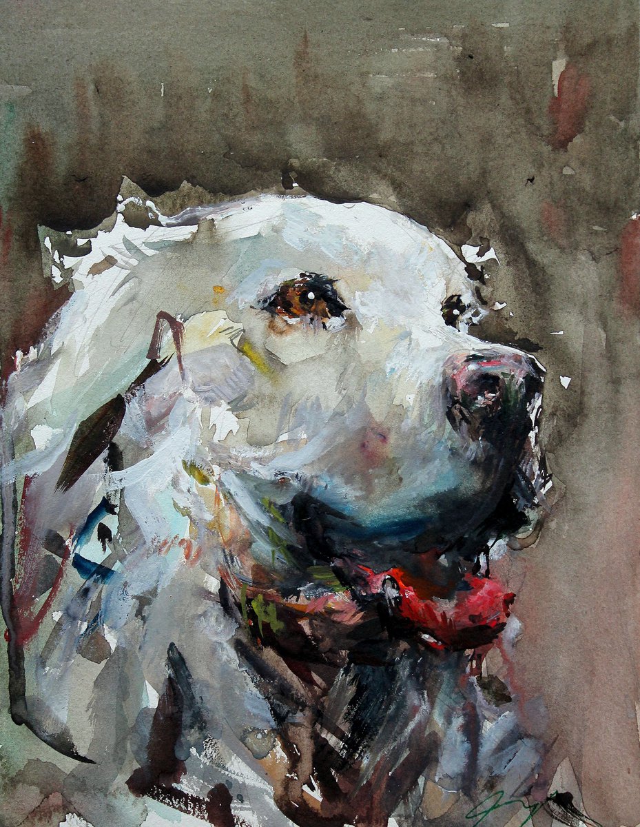 Impressionistic Animal Watercolour By Maximo Damico, 8 X 11", A Good Boy Ii, Original Artwork