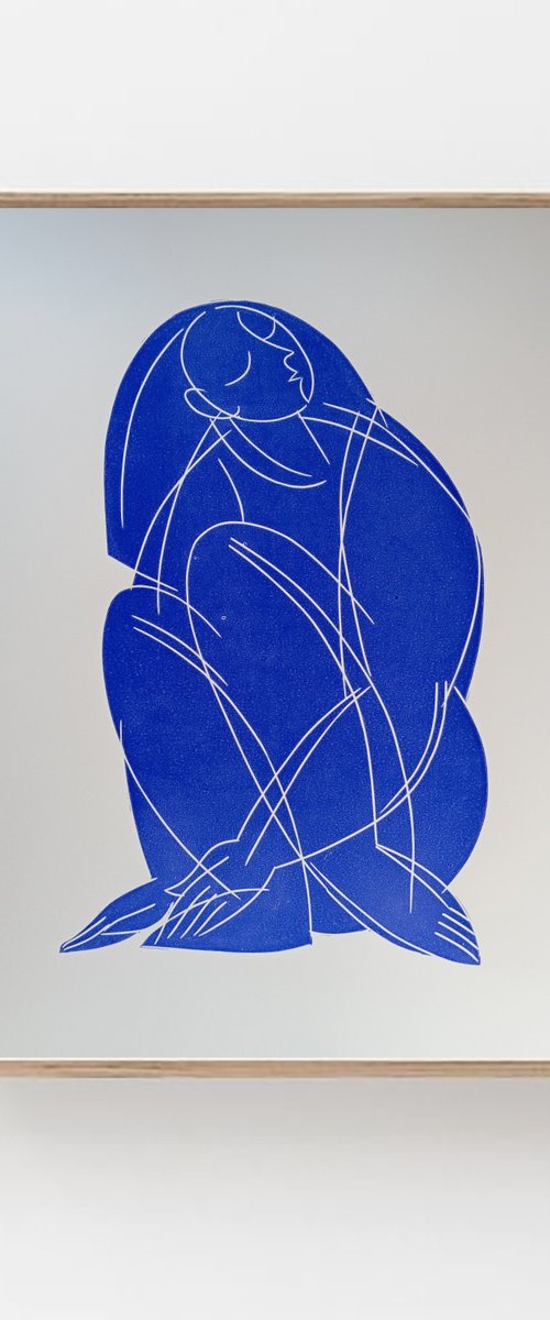 Linoprint "Blue nude-1" 50x70cm by Lidiya Baranik