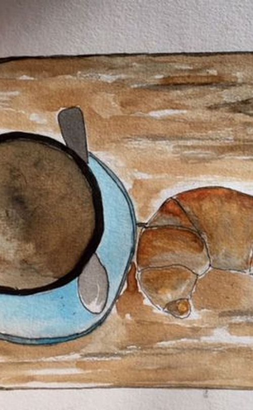 Coffee break - mixed media painting by Paul Simon Hughes