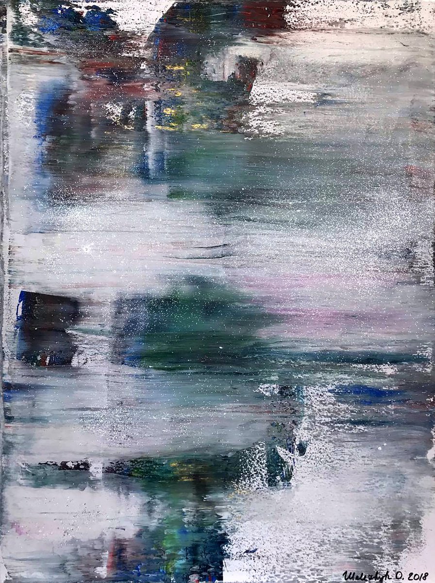 Impressionistic Abstract Acrylic Painting By Olga Melezhik, 20 X 28", Night Coolness, Original Artwork