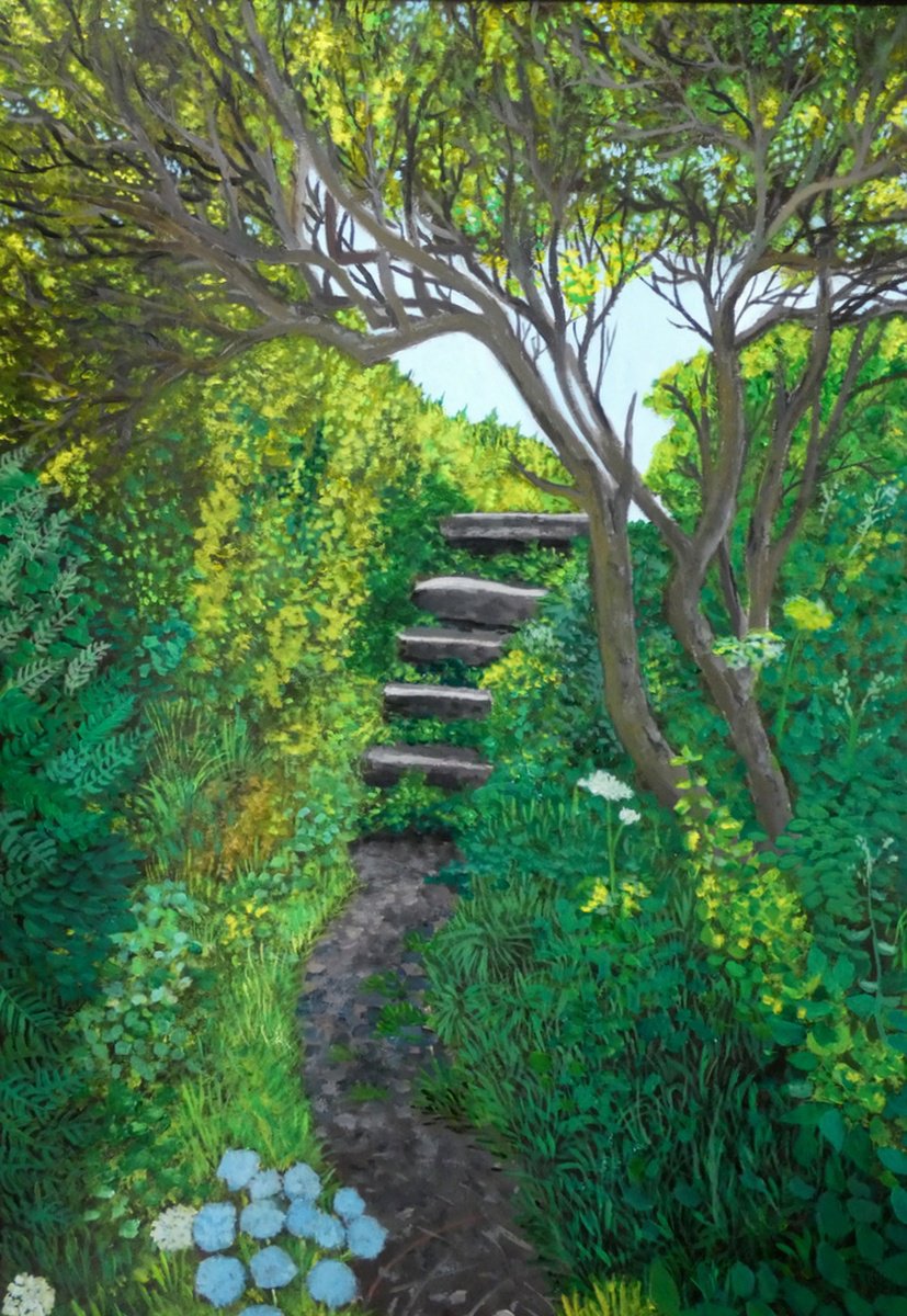 Landscape Acrylic Painting By Tim Treagust, 12 X 17", Stile Near Cape Cornwall, Original Artwork