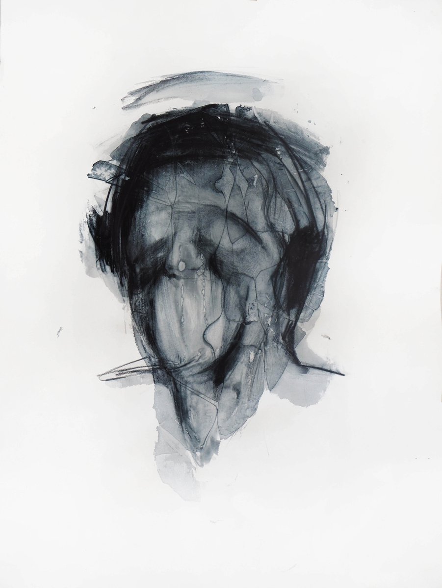 Expressive Portrait Drawing By Cynthia Gregorova, 20 X 26, No Title 29 (It´s Just In The Head), Original Artwork