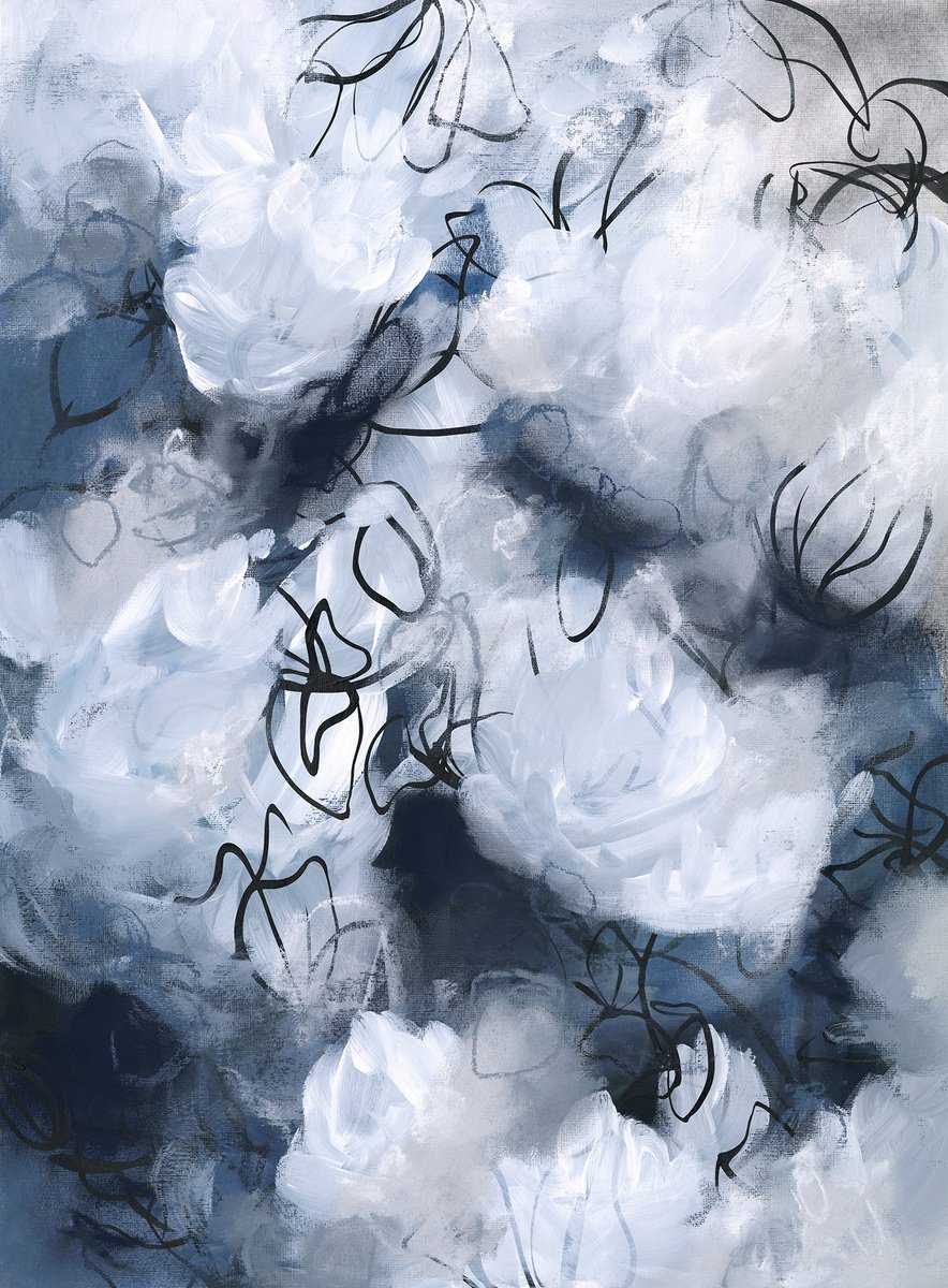 Abstract Acrylic Painting By Sara Richardson Artist, 18 X 24", Sonnet In Blue No.5, Original Artwork