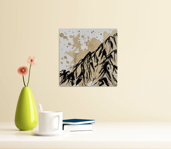Mountain Original Painting, Coffee and Ink Artwork, Landscape Mixed Media Art, Slovakia Wall Art