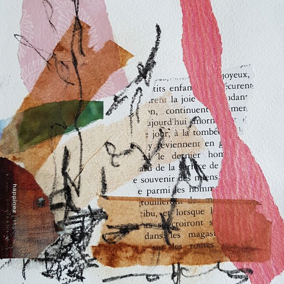 Filigranes de souvenirs - abstract mixed media and collage on paper - small size - orange brown white