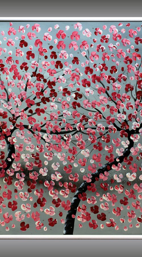 Twins - acrylic abstract painting cherry blossoms nature painting framed canvas wall art by Edelgard Schroer