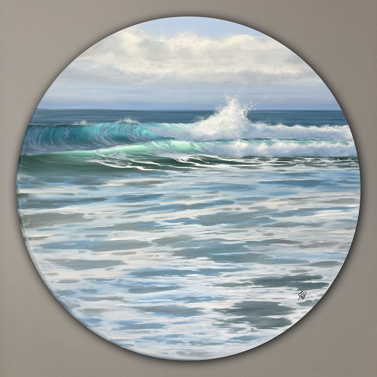 Photorealistic Landscape Oil Painting By Eva Volf, 46 X 46, Song Of The Waves, Original Artwork