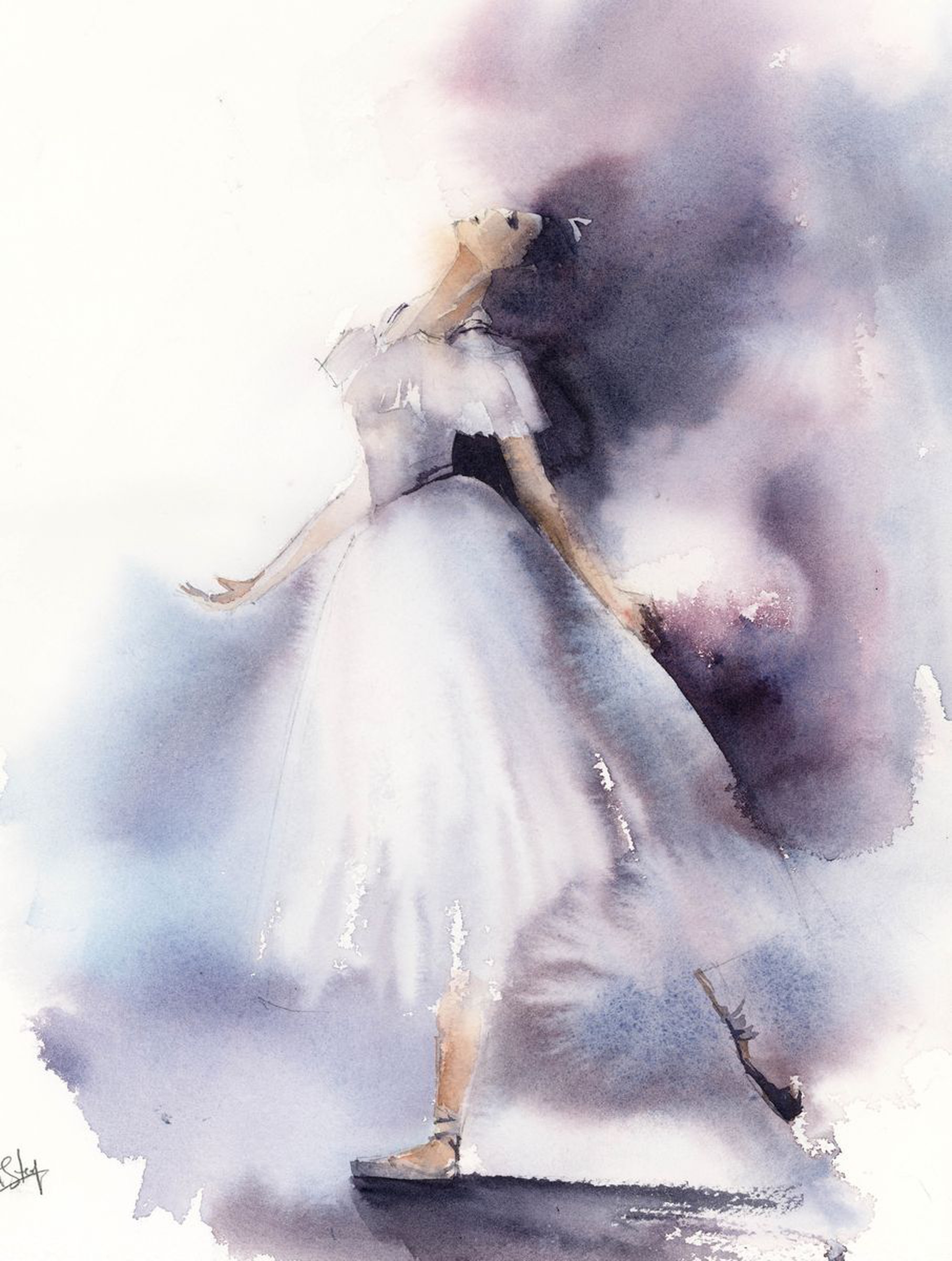 Ballerina In Purple Original Watercolor Painting Artfinder