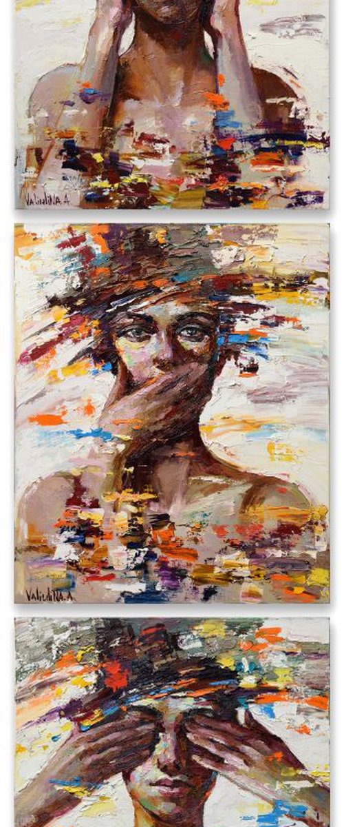 "See no evil, hear no evil, speak no evil" triptych Free Shipping by Anastasiia Valiulina
