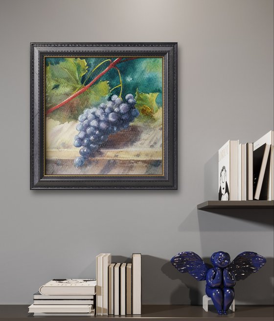 GRAPES - mini painting, origal art gift