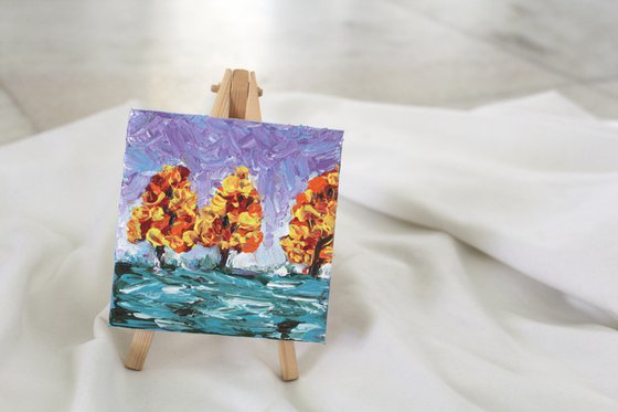 Miracle - Acrylic painting on a mini canvas permanently attached to the mini easel - Table decor - textured art