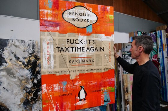 Tax Time Tears 140cm x 100cm Tax Book Page Urban Pop Art