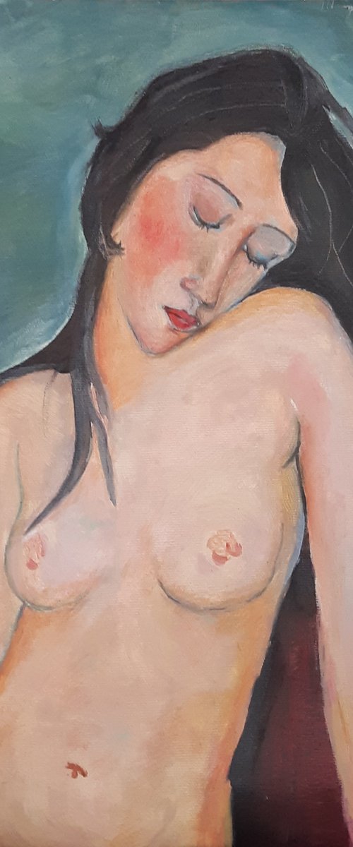 Female nude portrait /iris tree/ Amedeo Modigliani by Viktória Déri