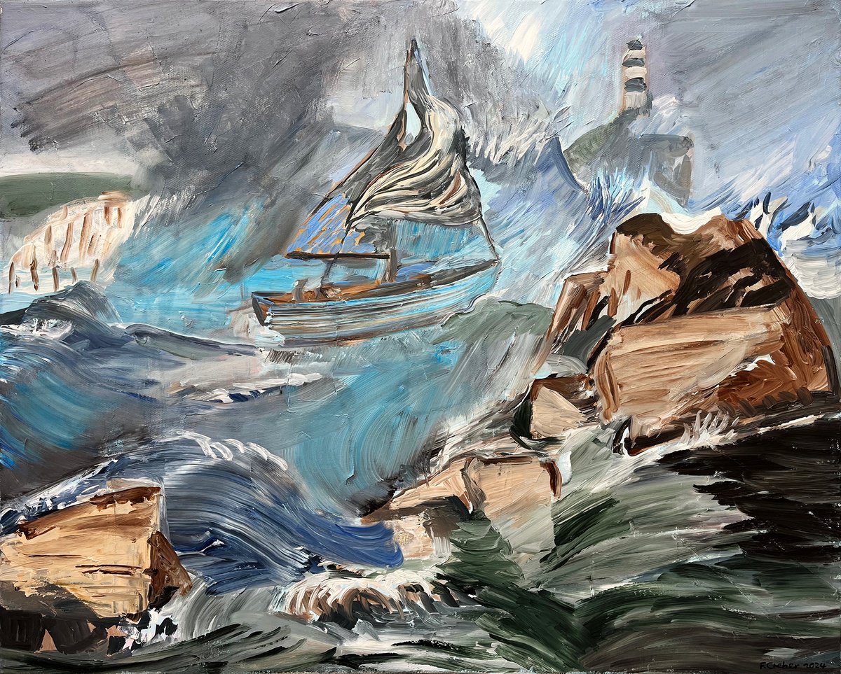 Impressionistic Landscape Oil Painting By Frank Creber, 30 X 24, Raz De Sein, Original Artwork