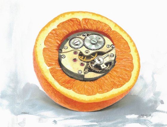 Orange with Clock Mechanism