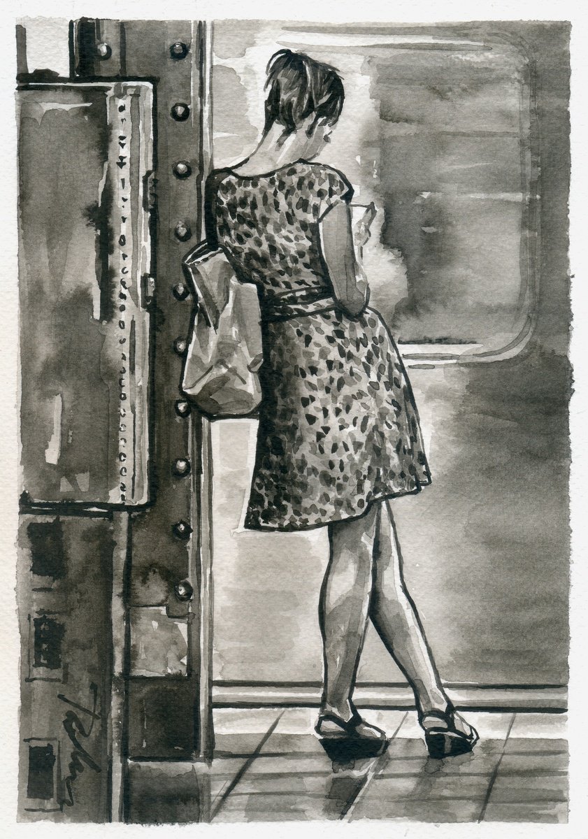 Urban And Pop Portrait Ink Drawing By Tashe, 8 X 12", Booklover, New York, Original Artwork