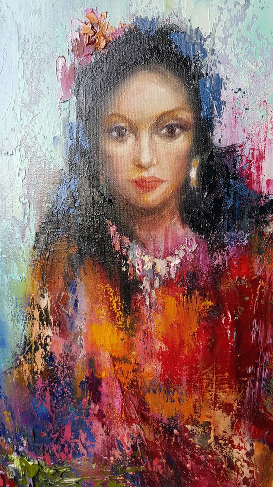 Painting " Carmen ", oil, canvas, impasto, palette knife