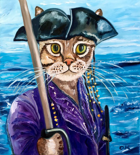 Troy The Cat Pirate of the Caribbean , Cat Pirate, original oil painting, portrait