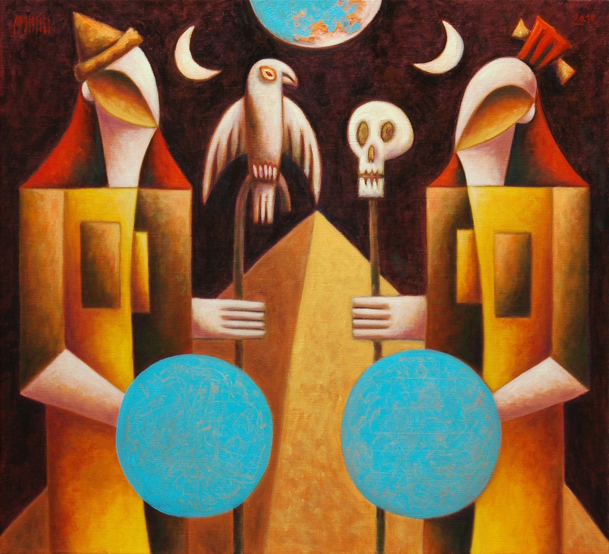 Surrealistic Portrait Oil Painting By Malasits Zsolt, 43 X 39", Defenders Of Humanity, Original Artwork