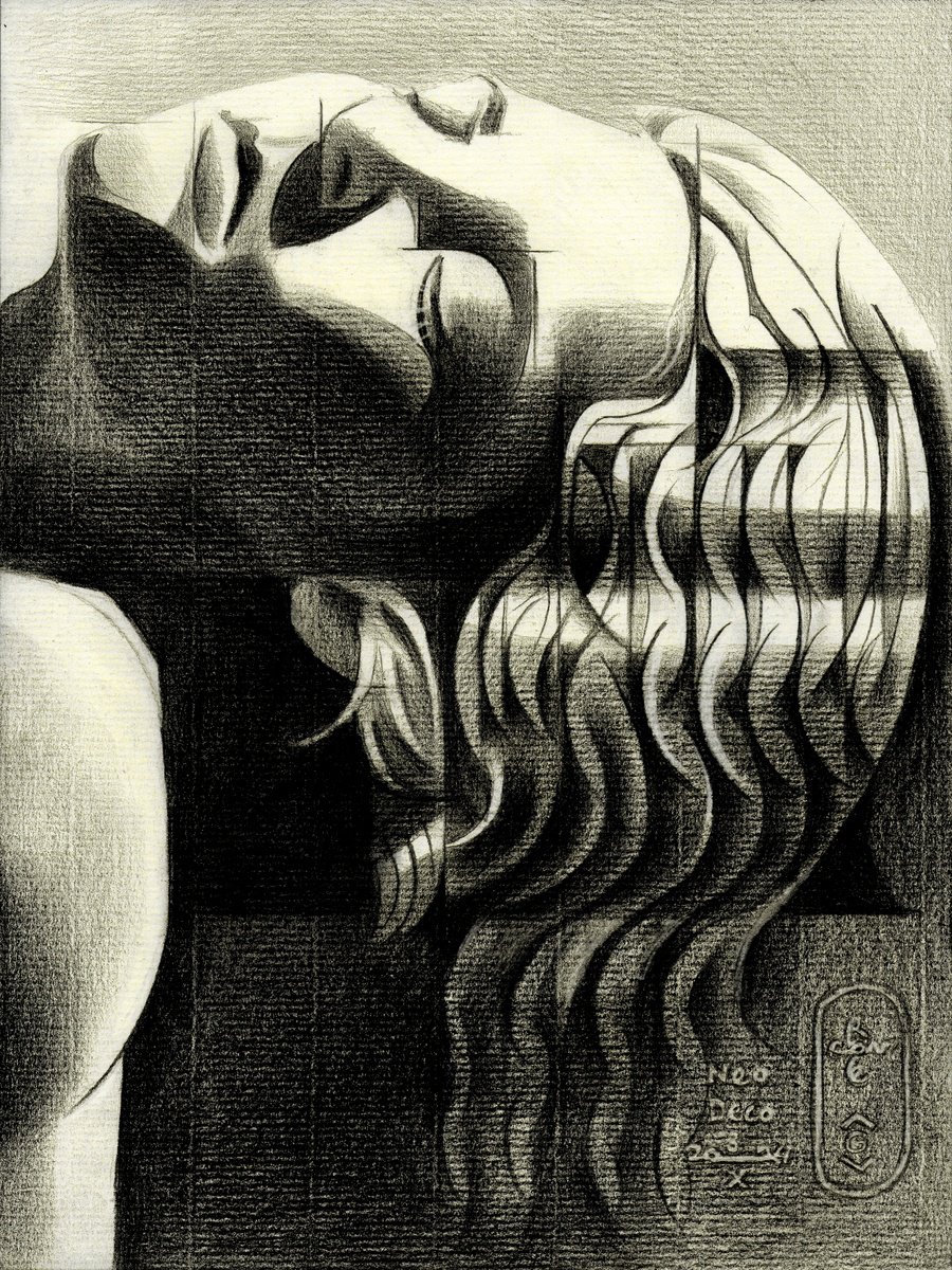 Geometric Portrait Pencil Drawing By Corne Akkers, 8 X 11, Neo Deco - 08-10-24, Original Artwork