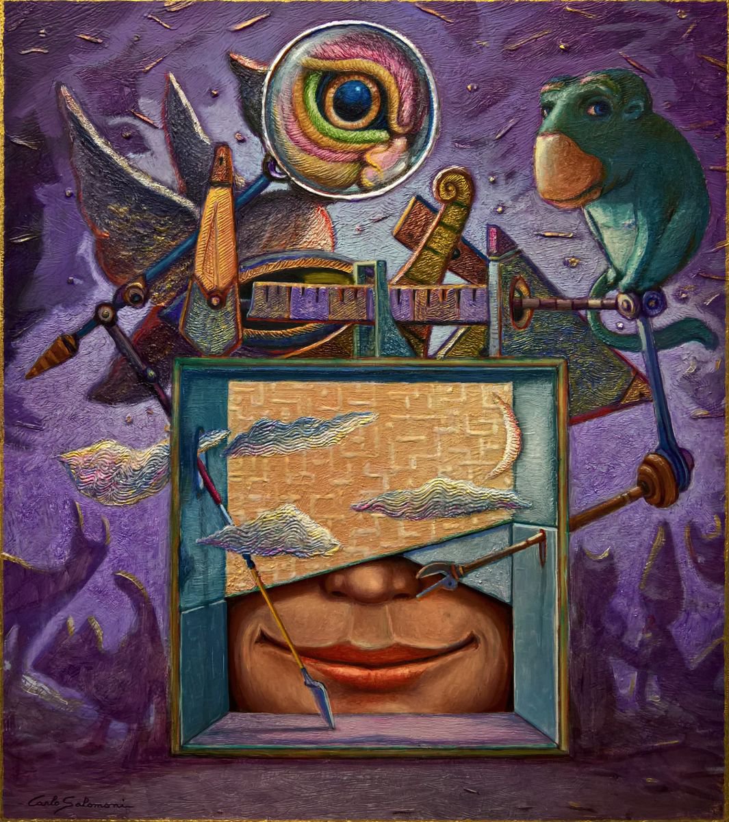 Surrealistic Portrait Painting By Carlo Salomoni, 16 X 18, - The Mind