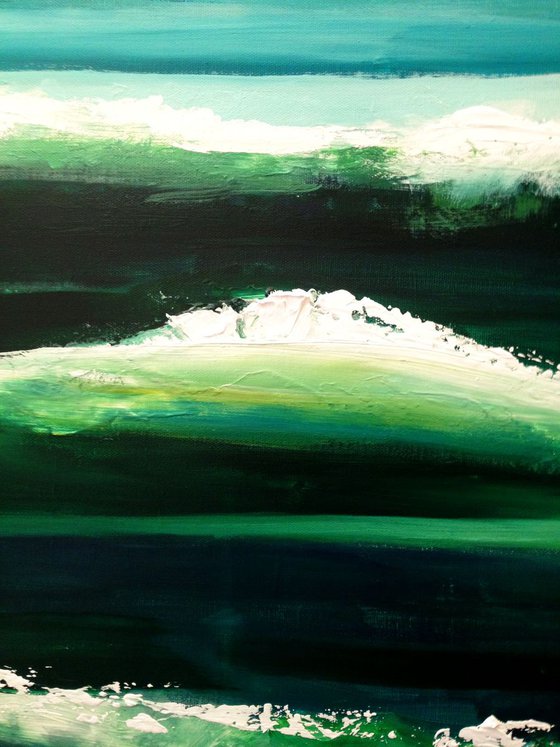Many shades of green in this waves of the sea- original original acrylic painting- large size 100x 81 cm ( 39 x 32 inches)