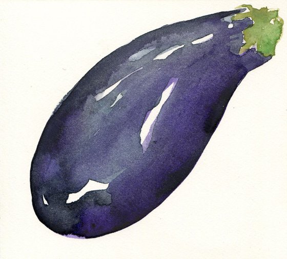 Original Watercolour Painting of an Aubergine