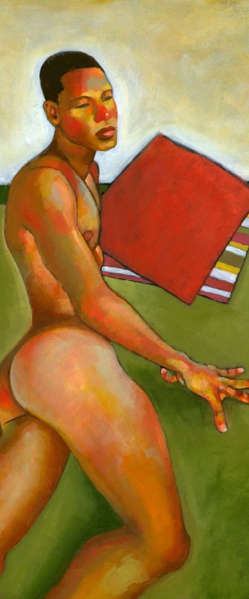 Brazilian Male Nude on Green Blanket by Douglas Simonson