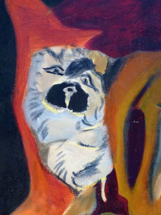Woman with a cat, 120x60 cm