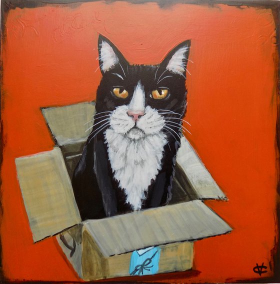 Cat in a blox painting called 'My Happy Place'
