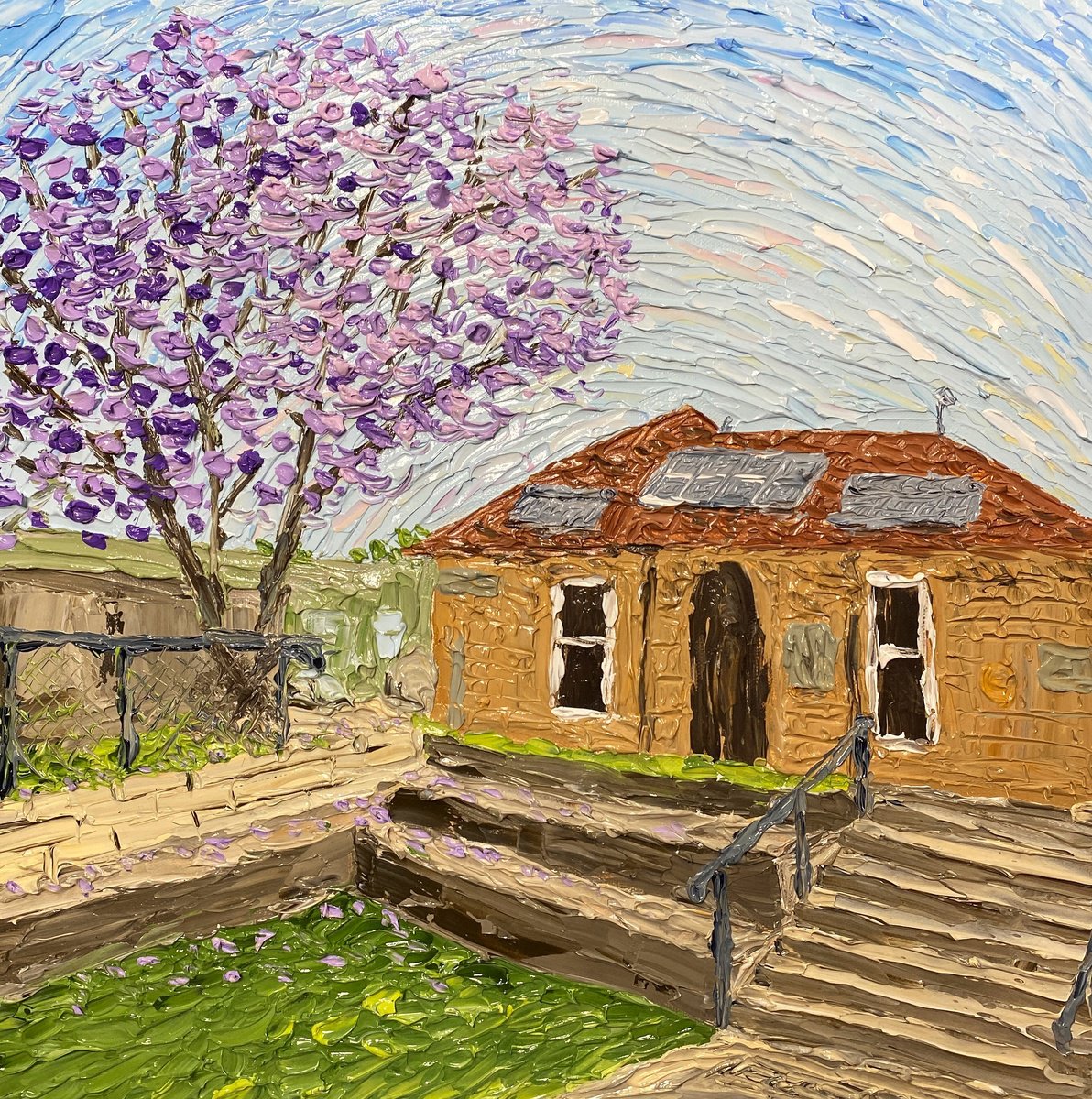 Impressionistic Landscape Acrylic Painting By Guzaliya Xavier, 18 X 18, Jacaranda And Centre For Sustainability, Artfinder