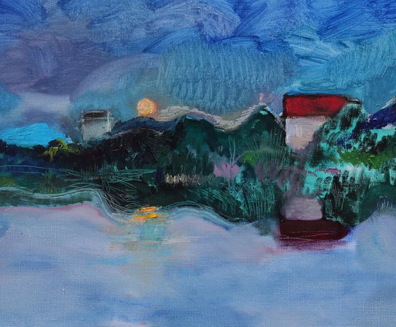 Twilight time.Moon rising