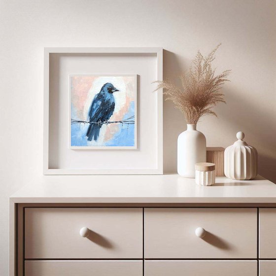 Crow Bird Painting Miniature Artwork