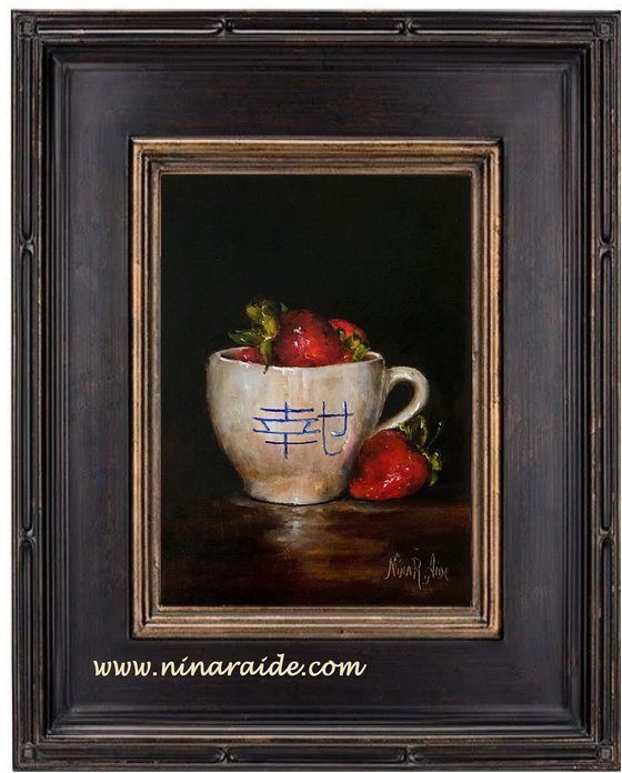Good Fortune of Strawberries Original Oil Painting Still Life Chiaroscuro