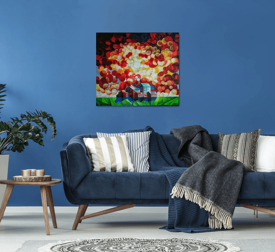 A unique day (80x90cm, cubism, oil painting, ready to hang)