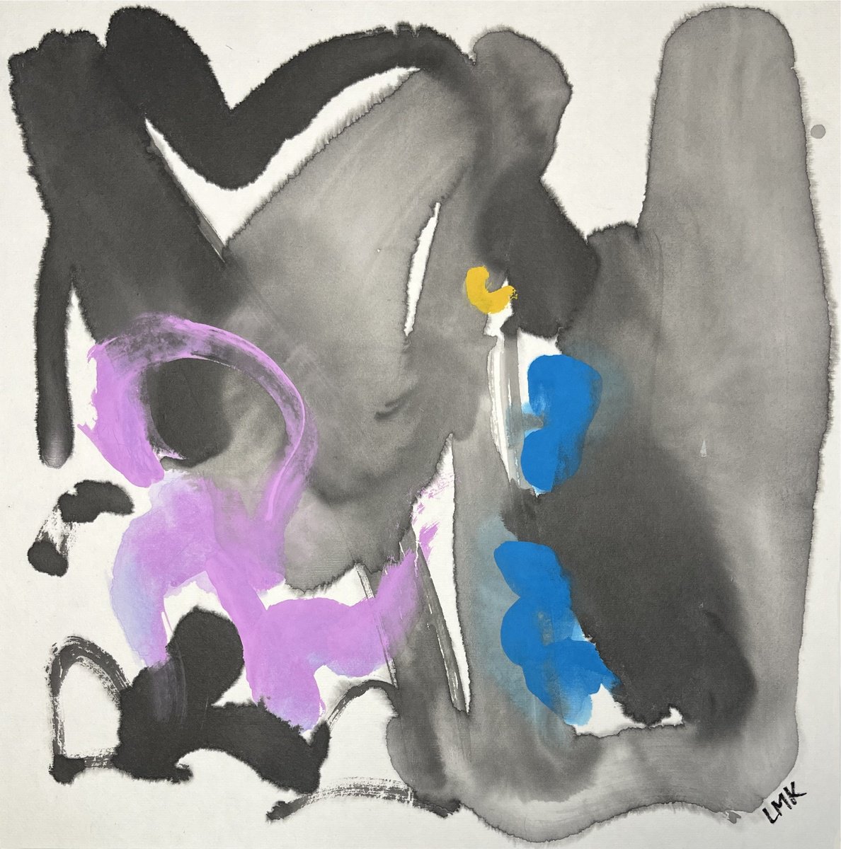 Abstract Ink Drawing By Lee Man Ki Joyce, 14 X 14", Developing Qi (My Style) - Color Study 3, Original Artwork