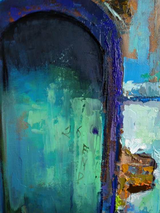 Blue door(40x50cm, oil painting, impressionistic)