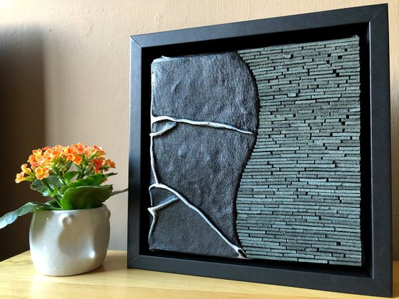 The Wall - Original Framed Leather Sculpture Relief Painting