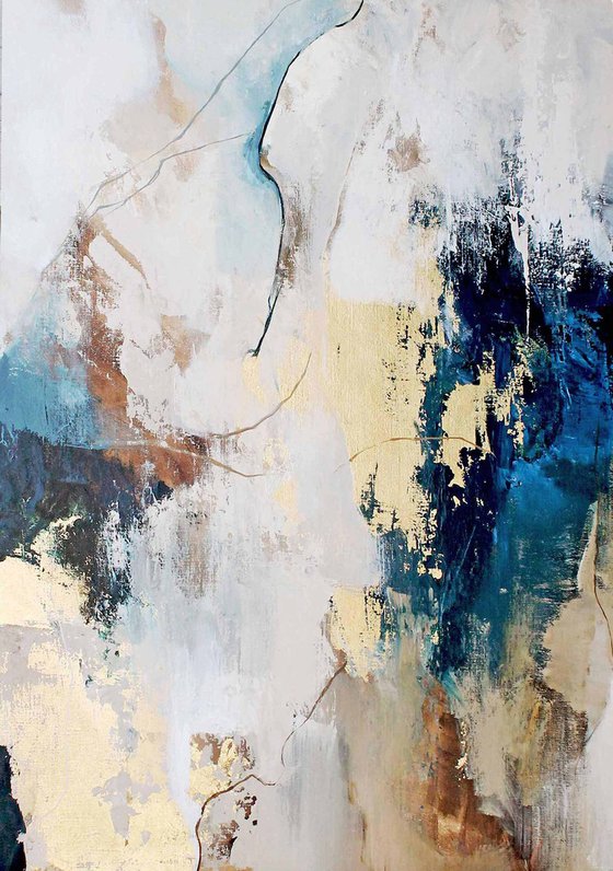 "Flow 4" Abstract acrylic blue gold art