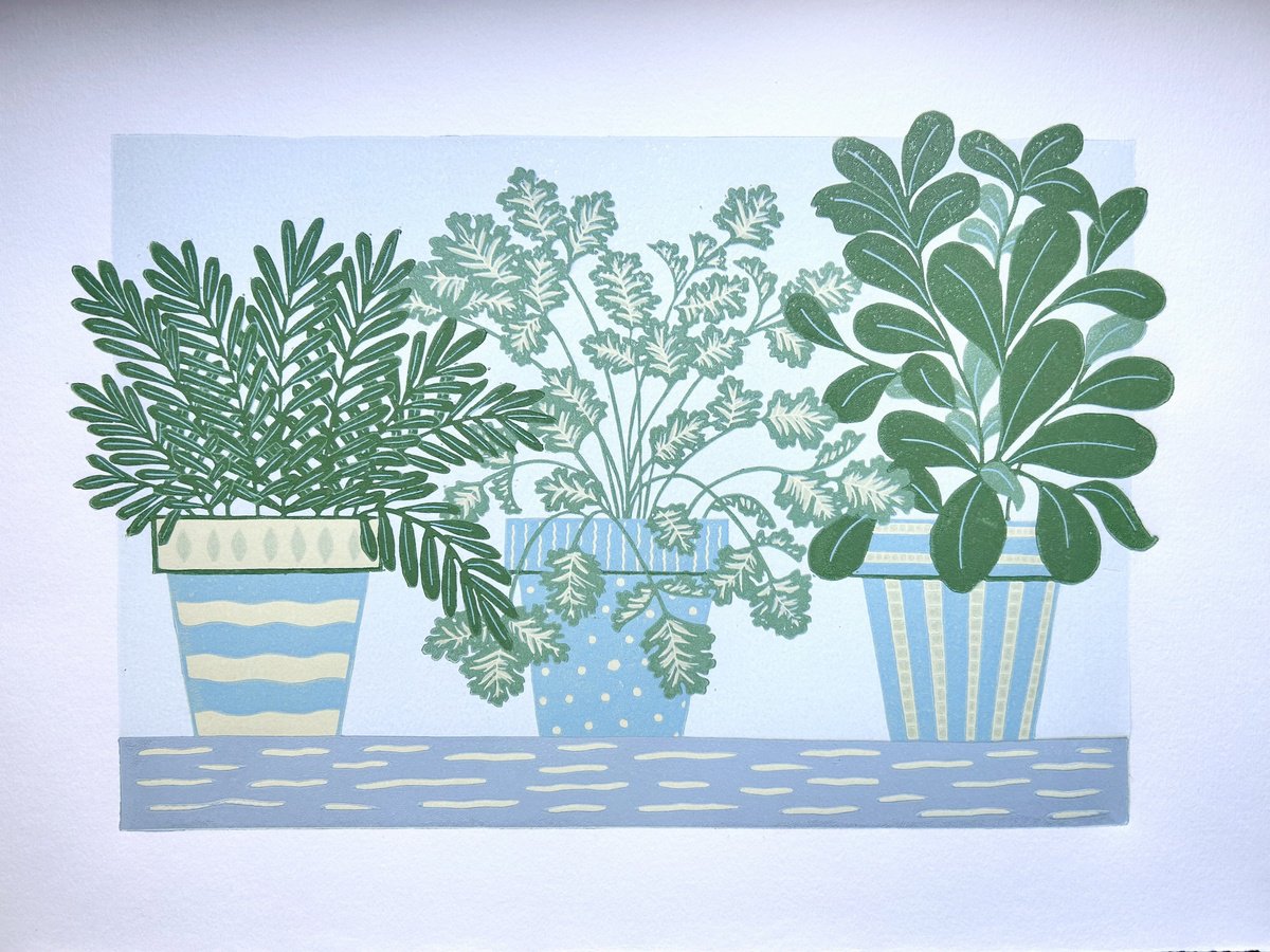 Illustrative Botanical Linocut By Nathalie Pymm Art, 16 X 10", Kitchen Herbs, Original Artwork